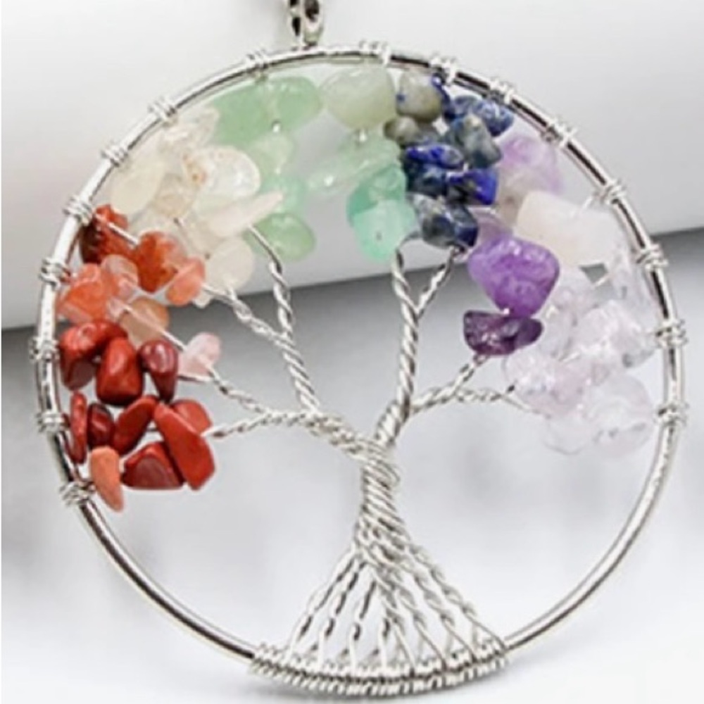 Red and Green Gemstone Tree of Life Necklace